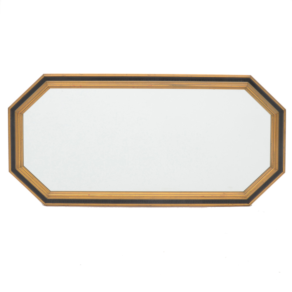 Elongated Octagonal Black and Gold Mirror