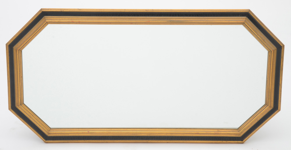 Elongated Octagonal Black and Gold Mirror