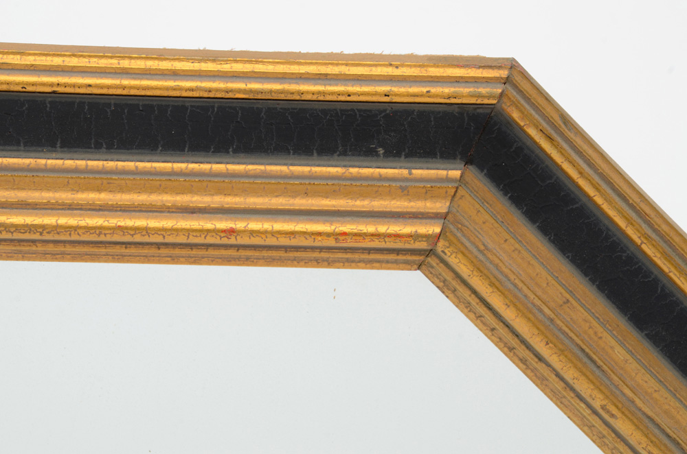Elongated Octagonal Black and Gold Mirror