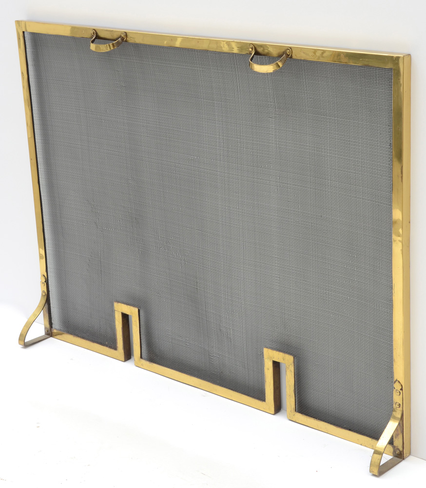 Brass Framed Firescreen and Tools