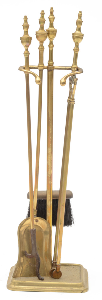 Brass Framed Firescreen and Tools