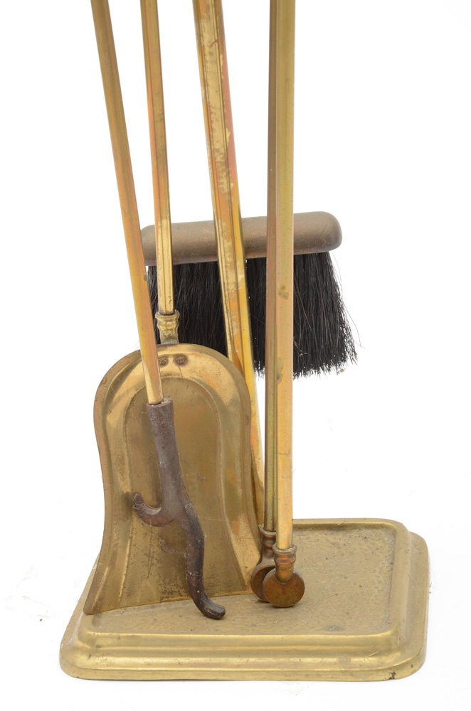 Brass Framed Firescreen and Tools