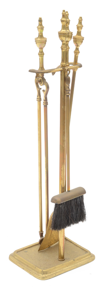 Brass Framed Firescreen and Tools