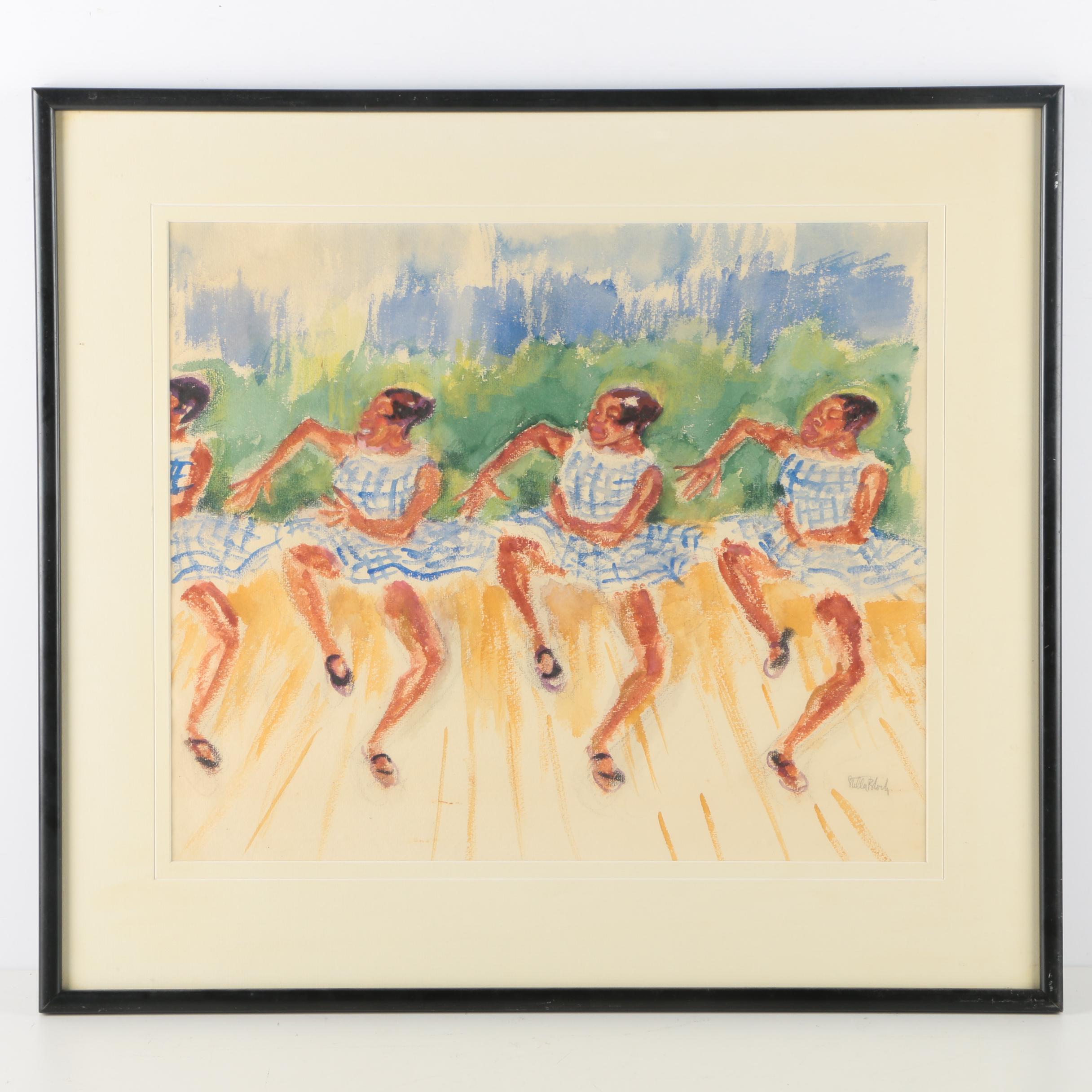 Stella Bloch Original Watercolor On Paper of Four Dancing Women