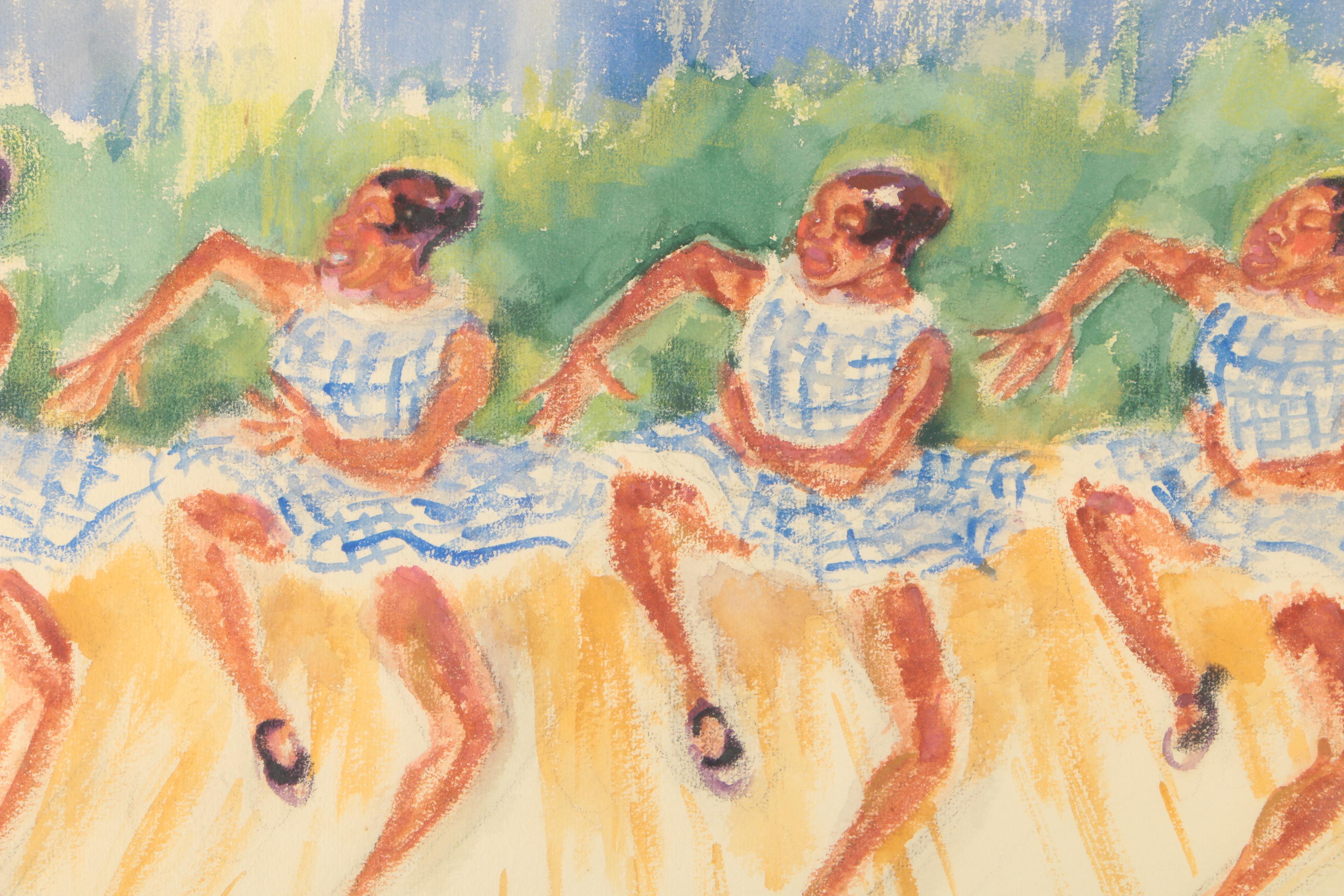 Stella Bloch Original Watercolor On Paper of Four Dancing Women