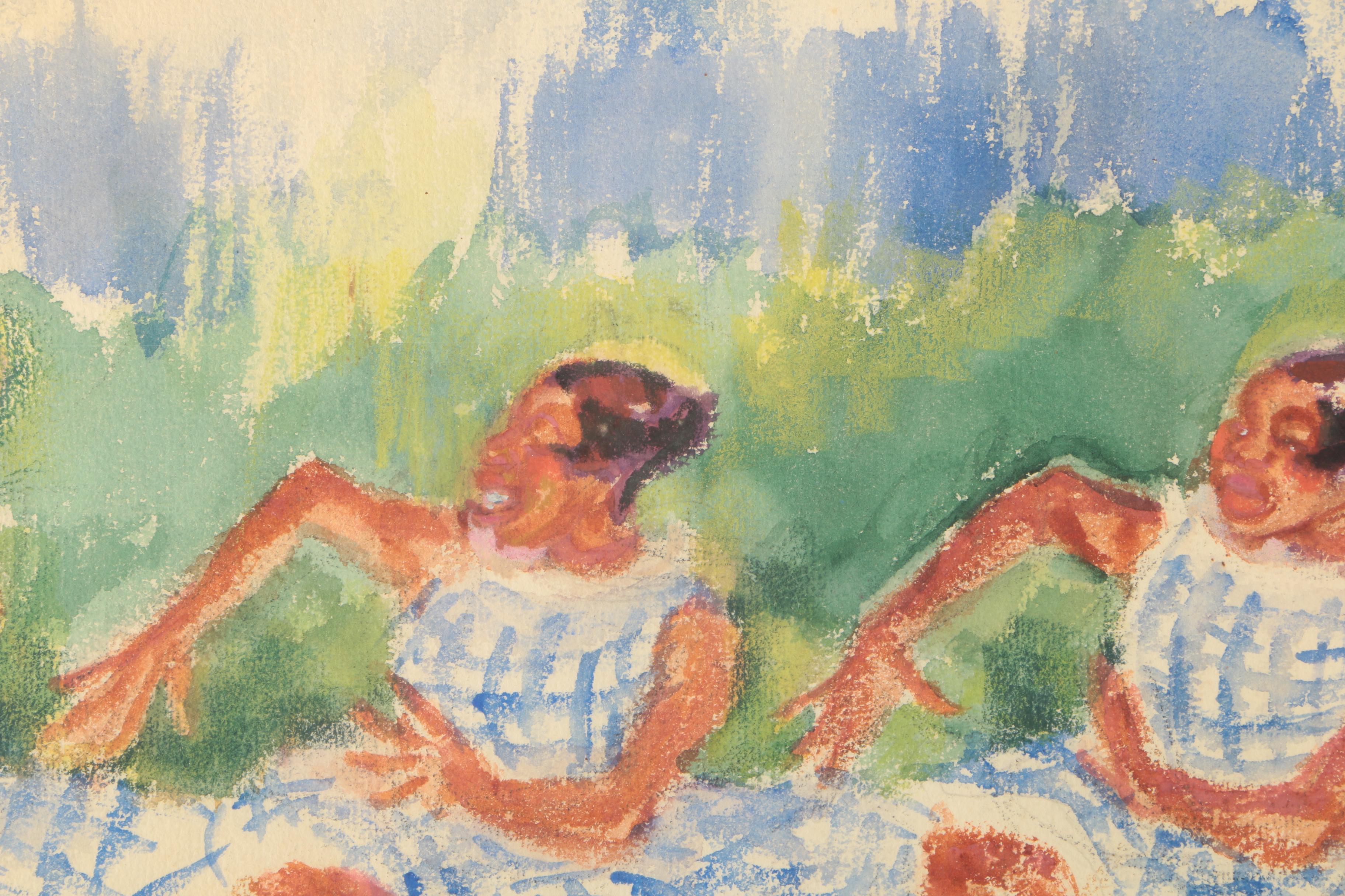 Stella Bloch Original Watercolor On Paper of Four Dancing Women
