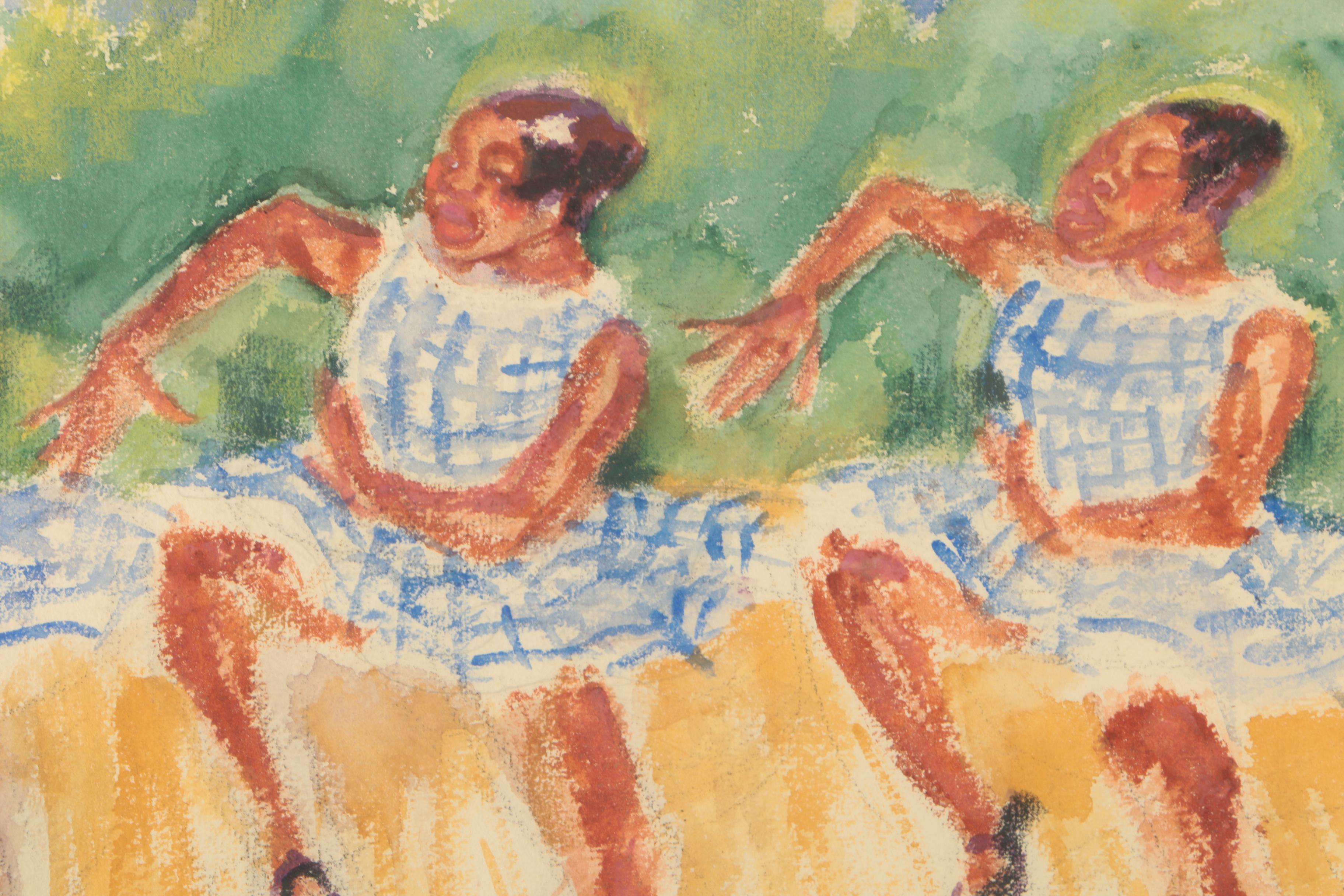 Stella Bloch Original Watercolor On Paper of Four Dancing Women