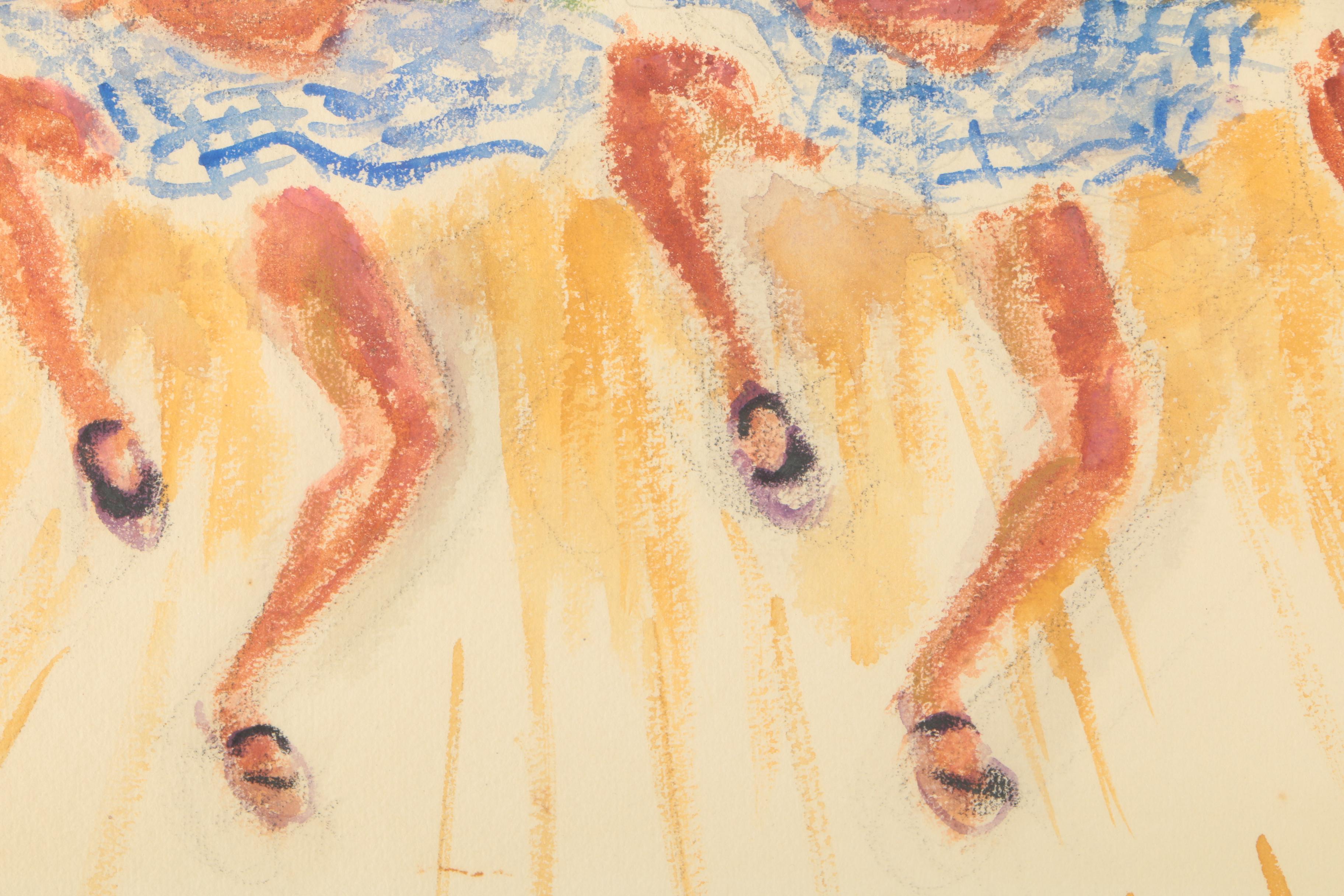 Stella Bloch Original Watercolor On Paper of Four Dancing Women