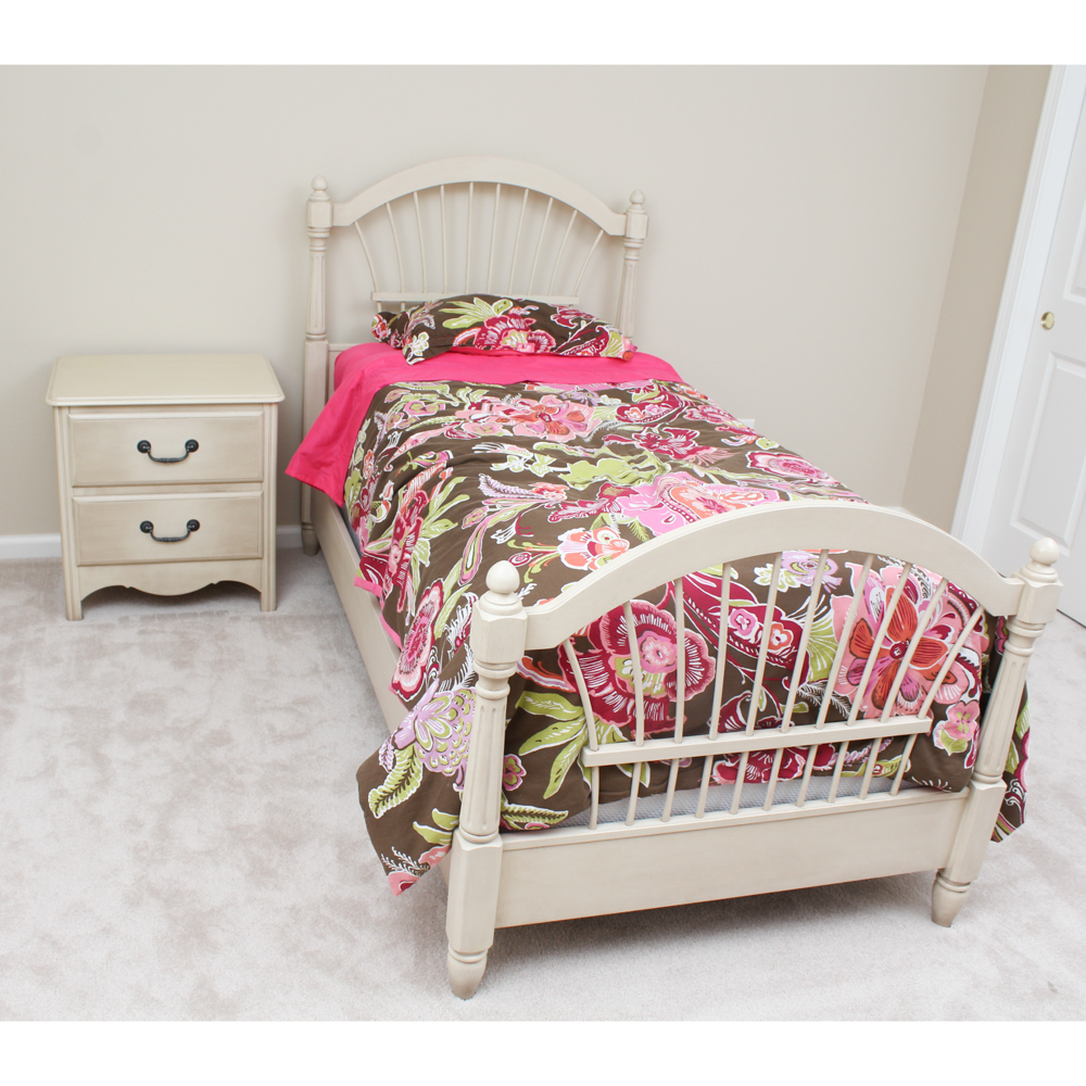 Twin Bed and Matching Nightstand in Lightly Distressed Style