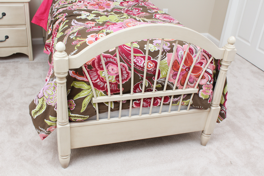 Twin Bed and Matching Nightstand in Lightly Distressed Style