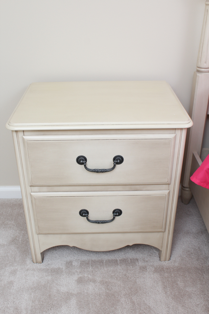 Twin Bed and Matching Nightstand in Lightly Distressed Style