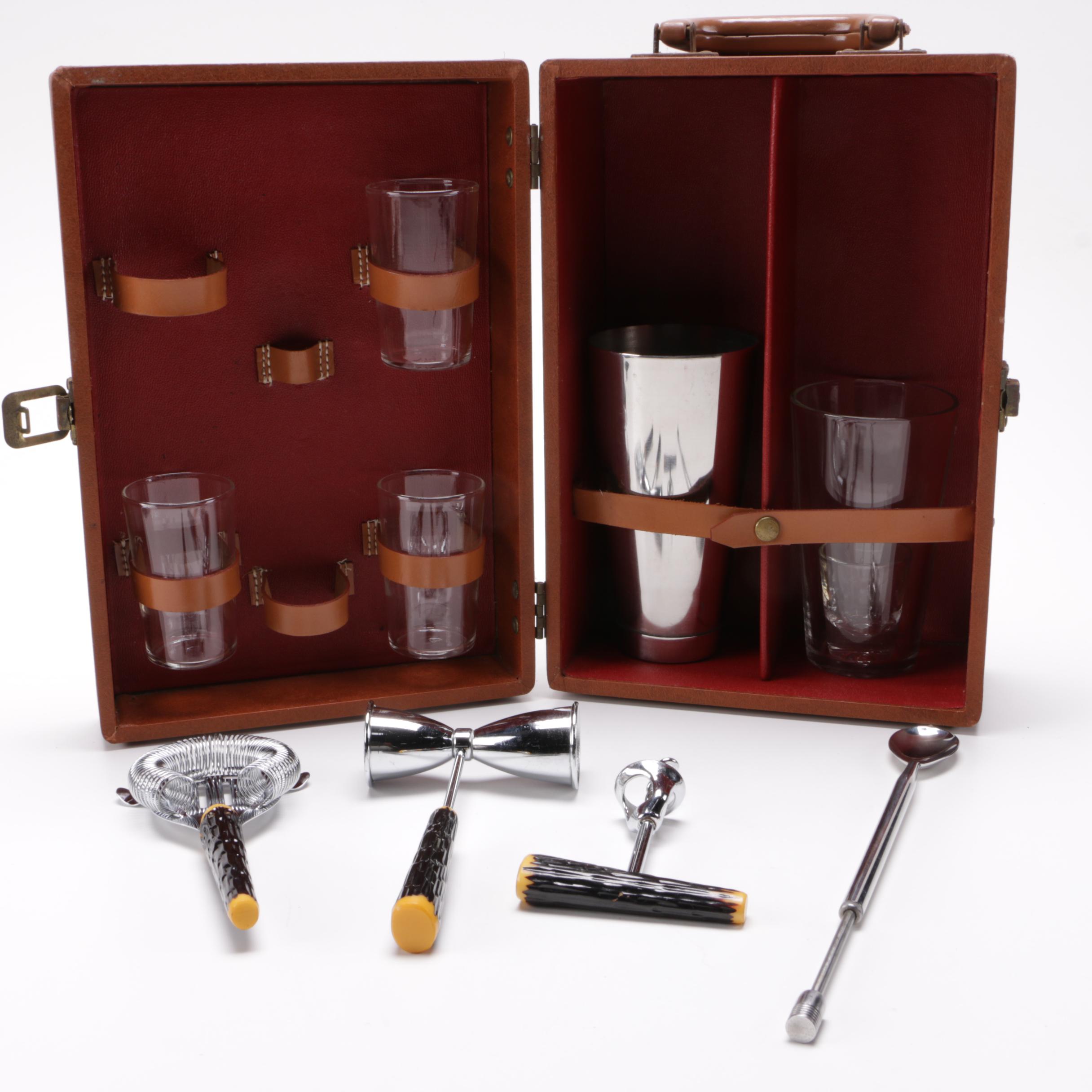 Barware Including Traveling Bar in Case
