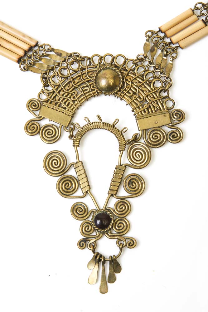 Tribal Style Wood and Brass Necklace