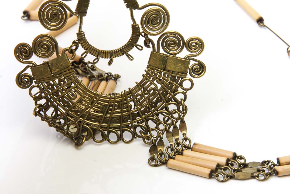 Tribal Style Wood and Brass Necklace