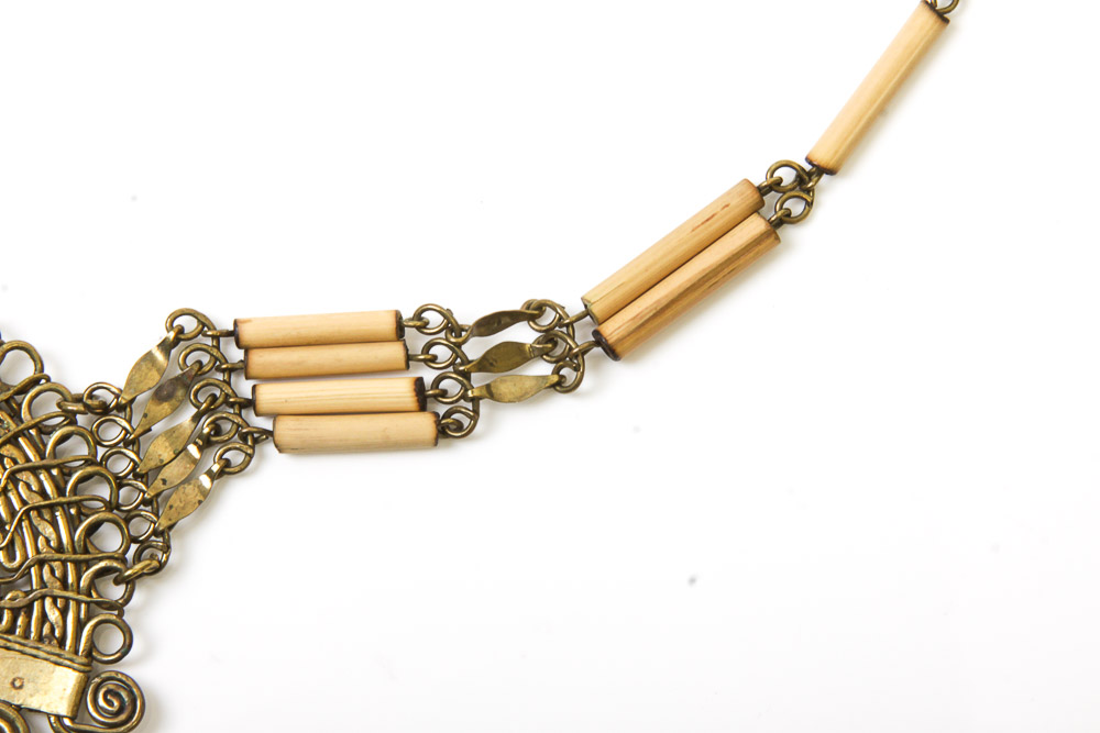 Tribal Style Wood and Brass Necklace