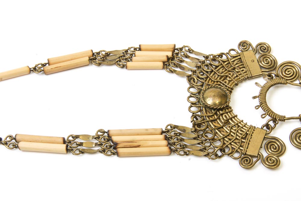 Tribal Style Wood and Brass Necklace