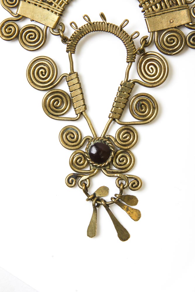 Tribal Style Wood and Brass Necklace