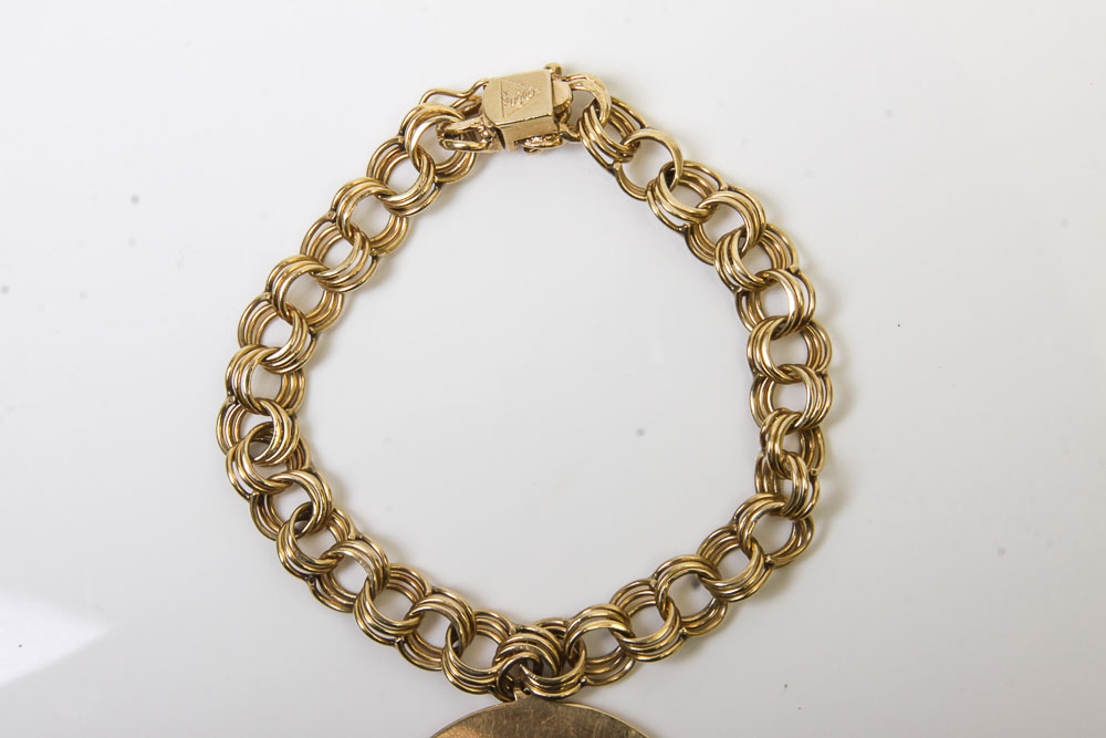 14K Gold Bracelet with Monogrammed Pendant