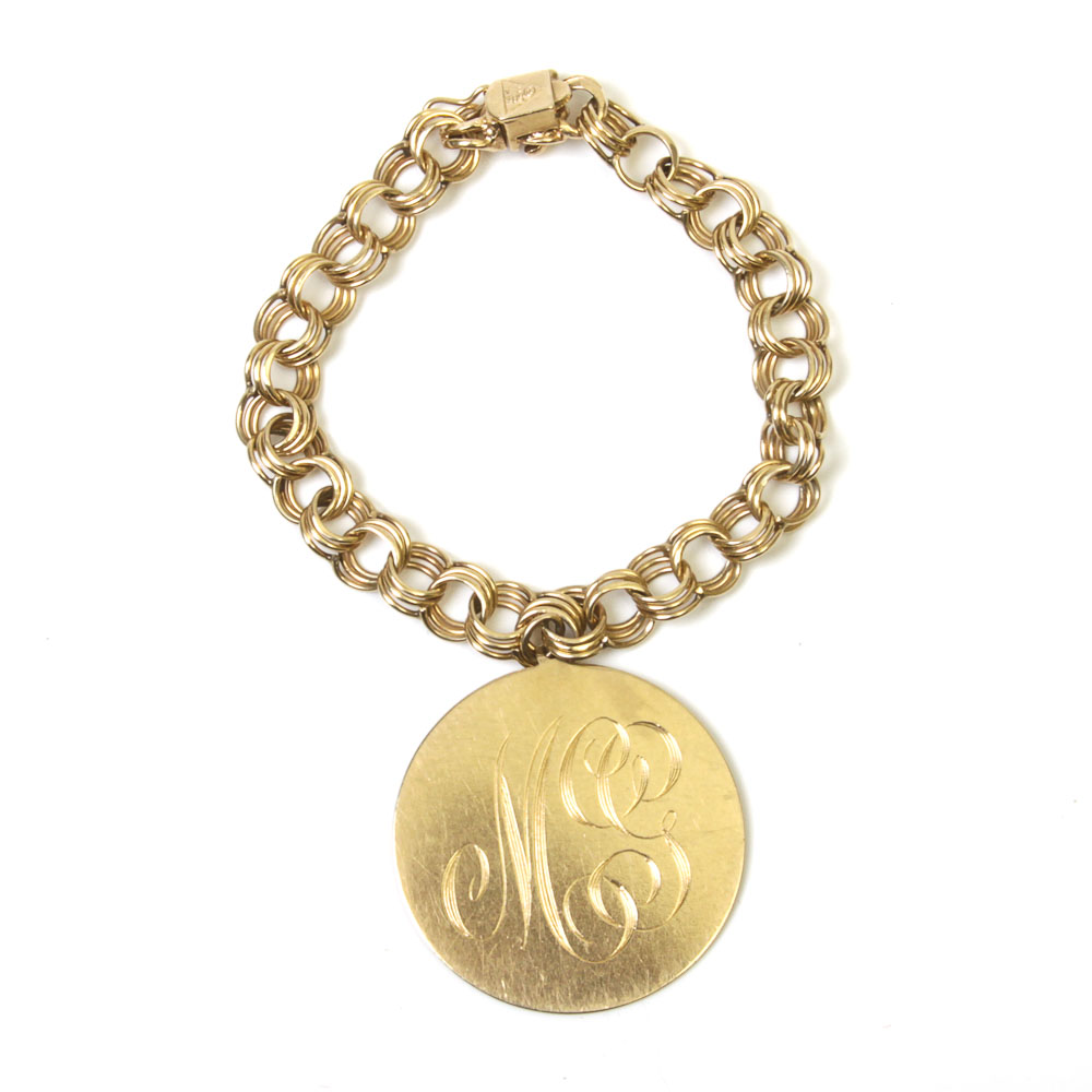14K Gold Bracelet with Monogrammed Pendant
