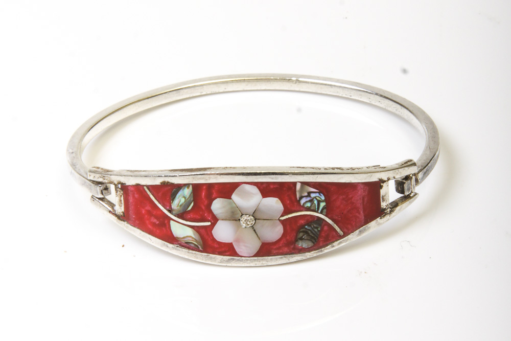 Three Silver Tone Bracelets with Stones