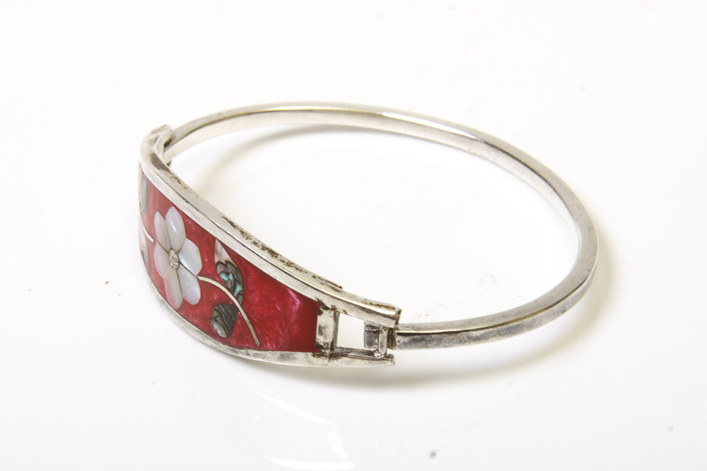 Three Silver Tone Bracelets with Stones