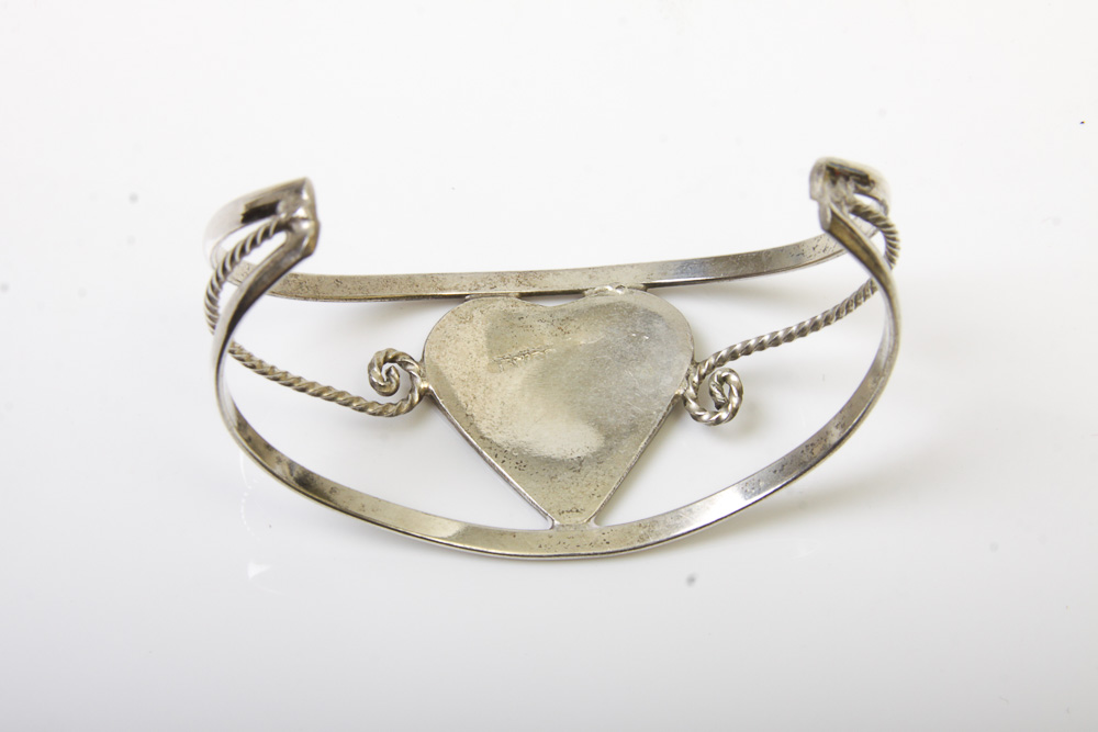Variety of Silver Tone Mexican Cuff Bracelets with Stones and Inlay