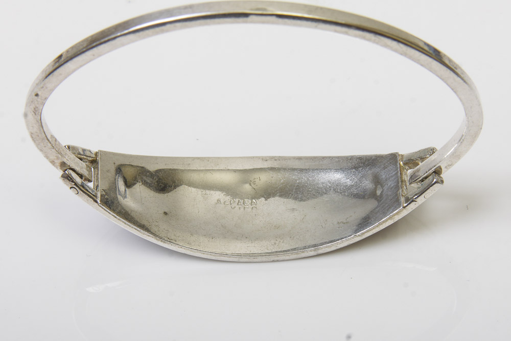 Variety of Silver Tone Mexican Cuff Bracelets with Stones and Inlay