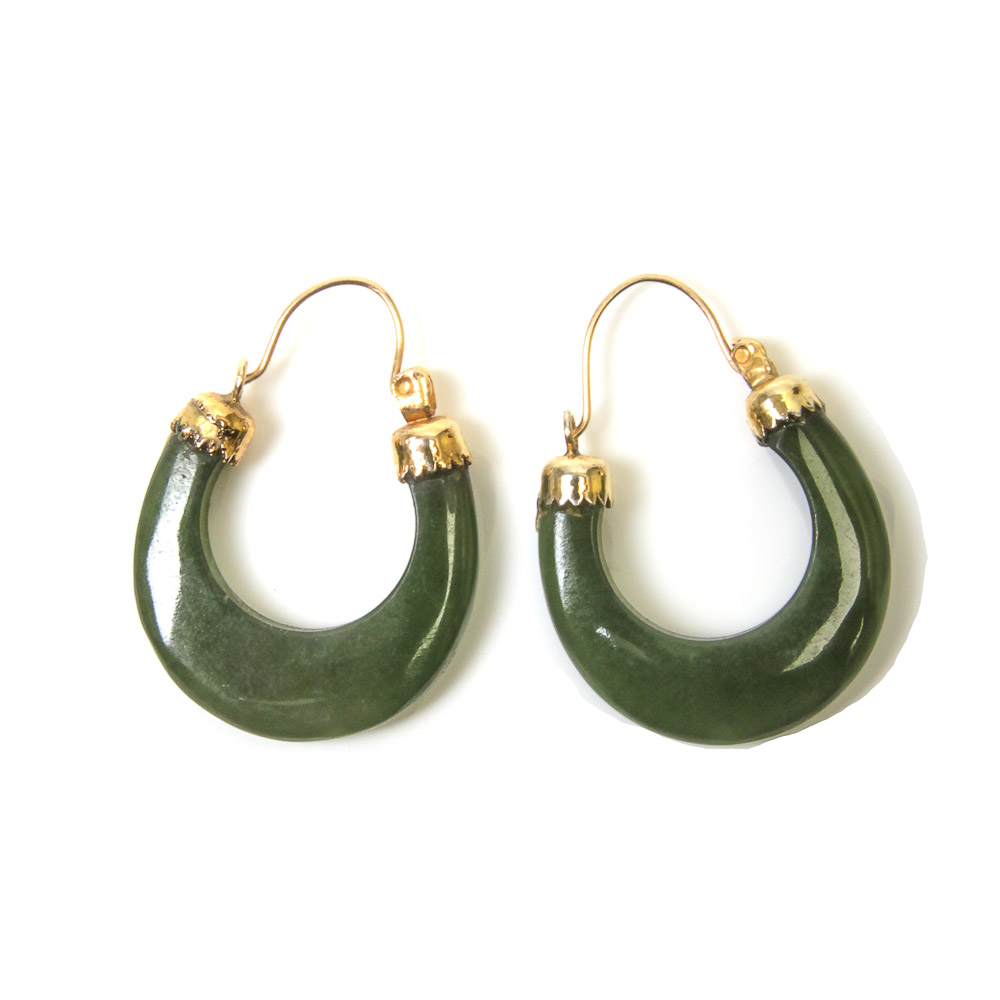 14K Gold and Nephrite Earrings