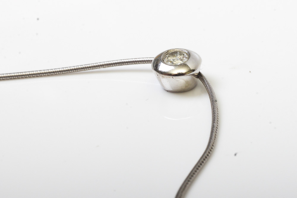 14K White Gold Necklace with Diamond Solitaire Pendant