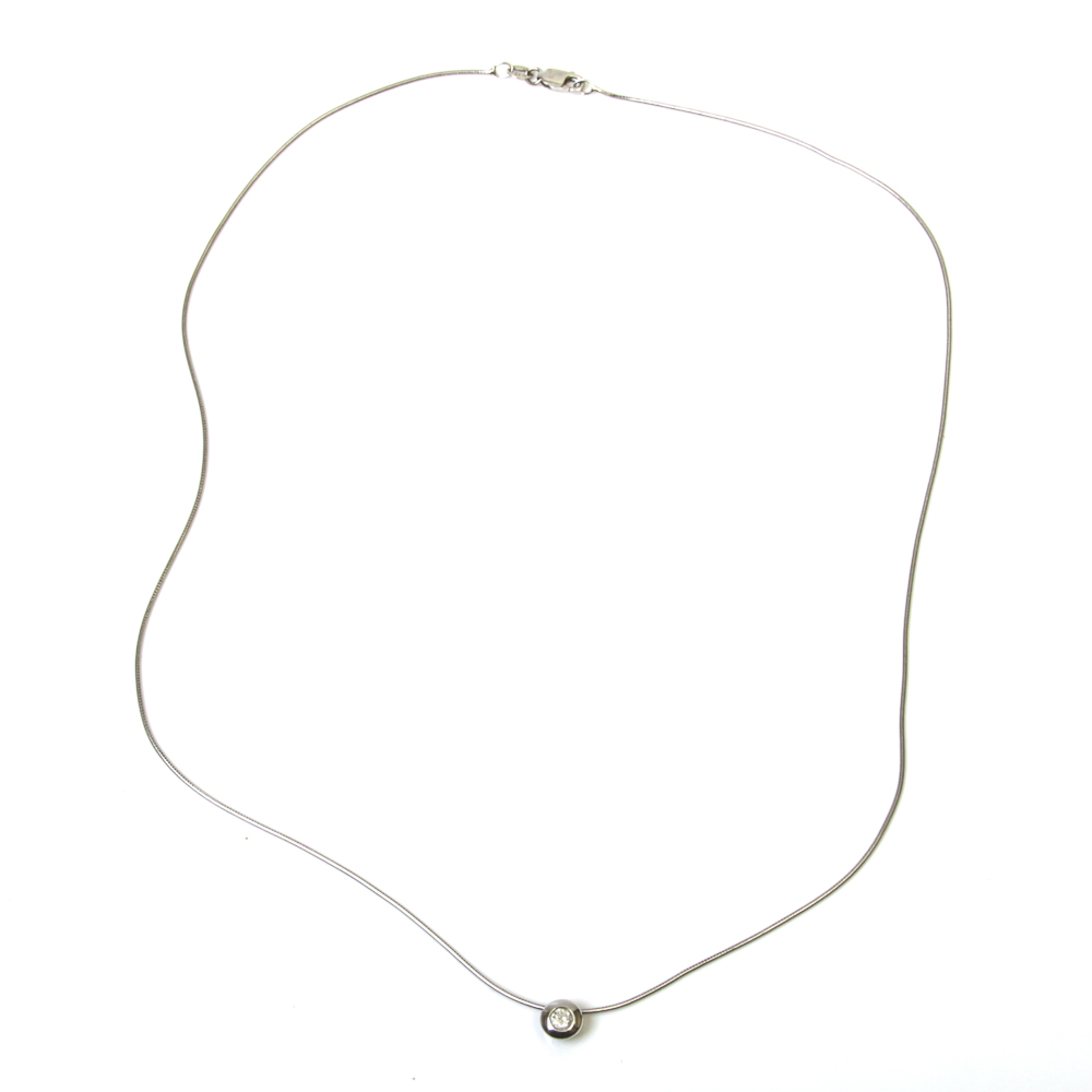 14K White Gold Necklace with Diamond Solitaire Pendant