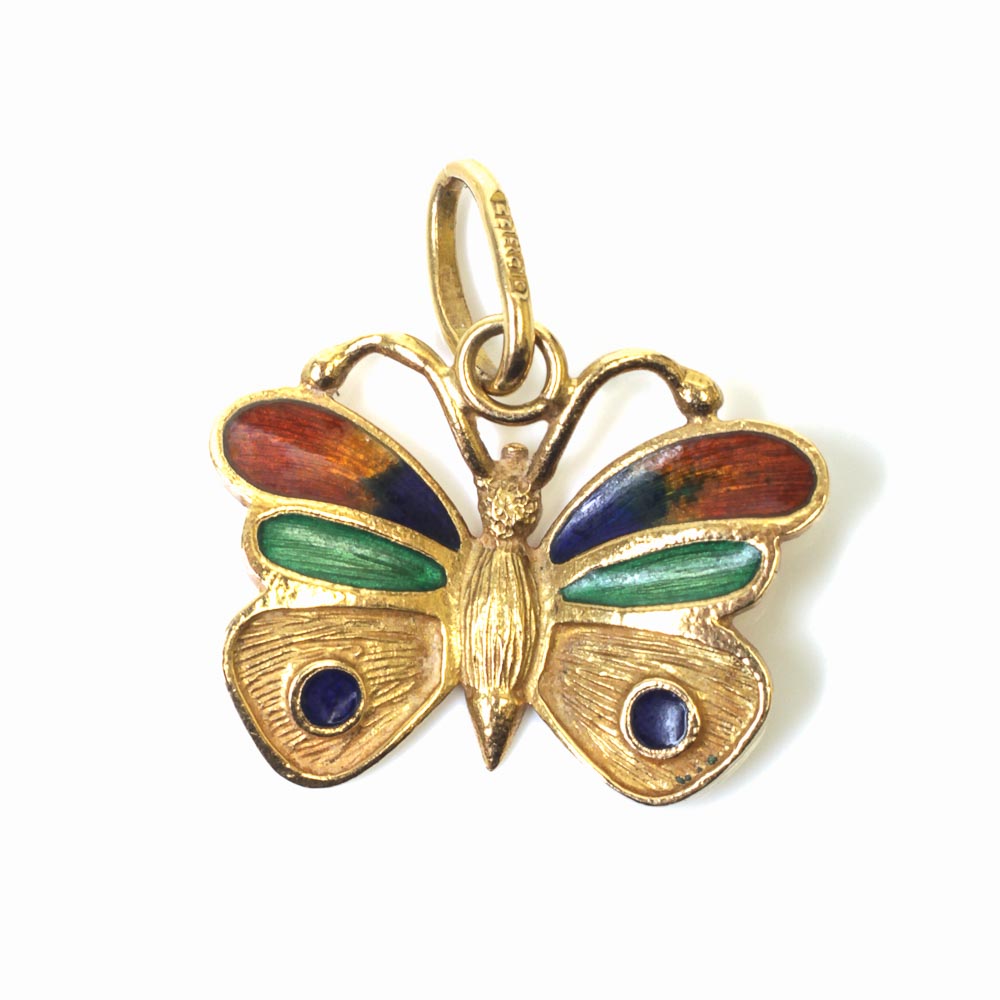 18K Yellow Gold and Enamel Butterfly Pendant