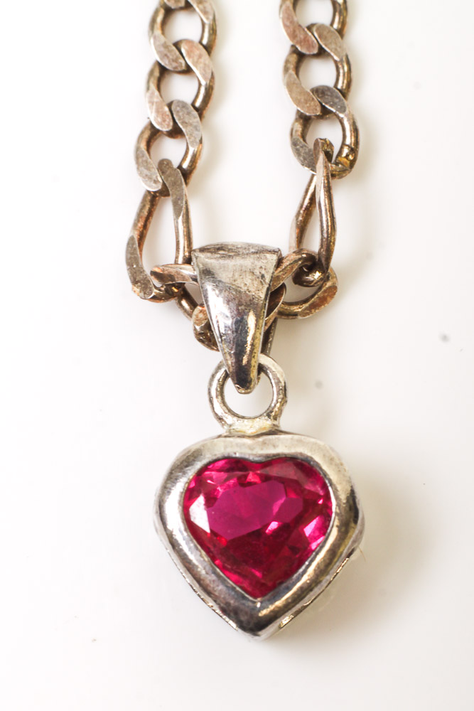 Group of Sterling Silver Heart Necklaces