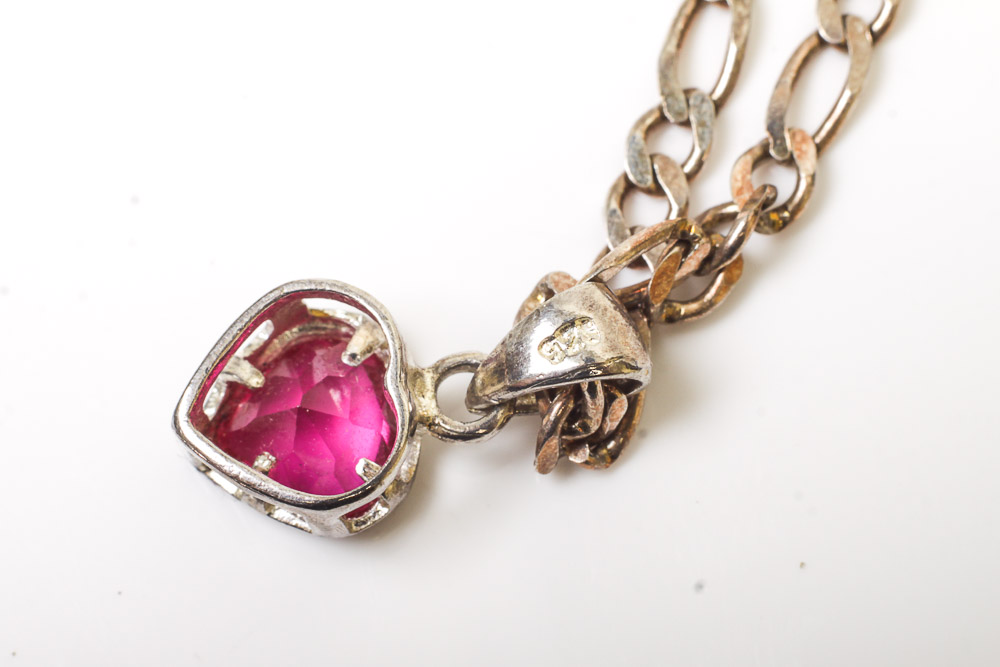 Group of Sterling Silver Heart Necklaces