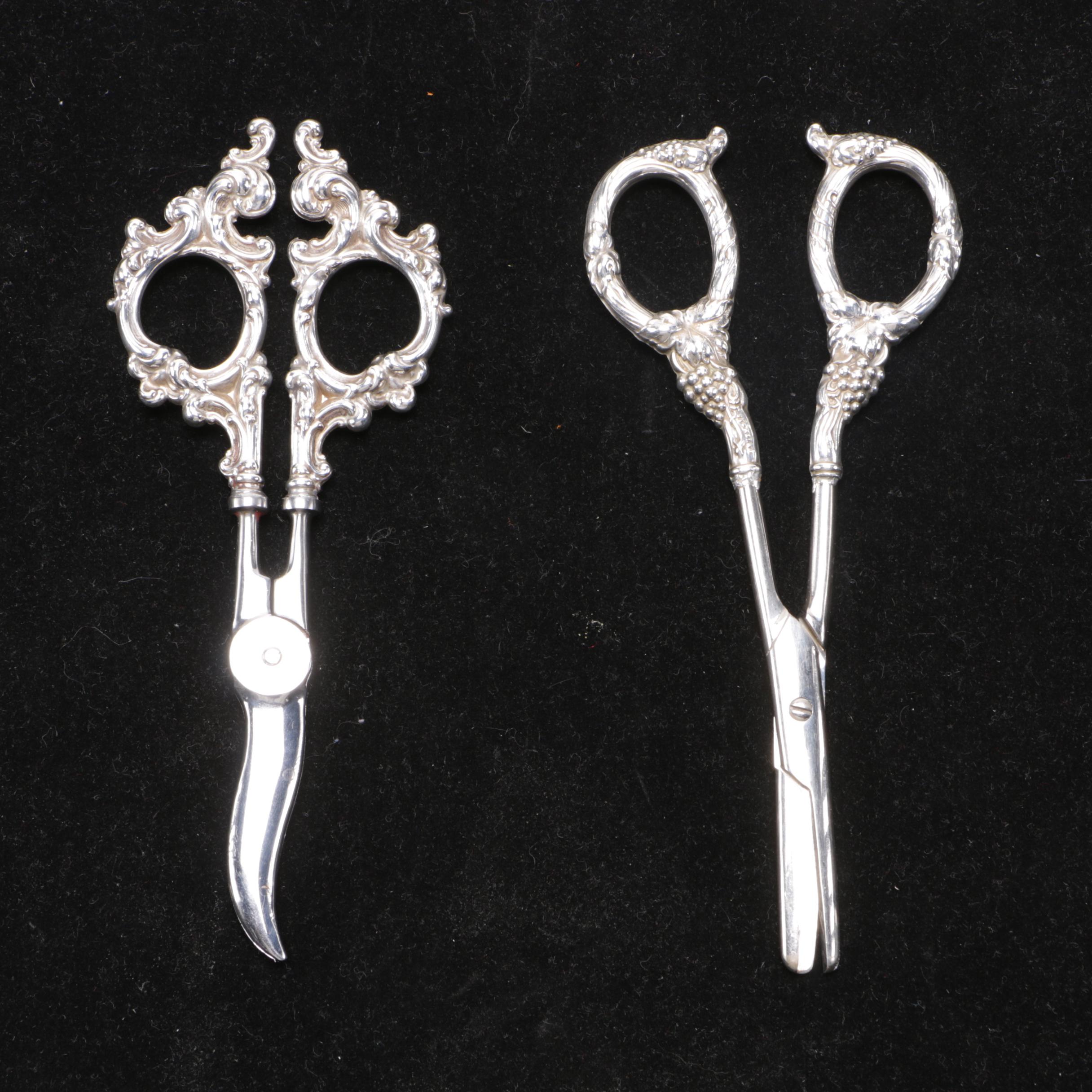 Vintage Floral Sterling Handled Grape Shears