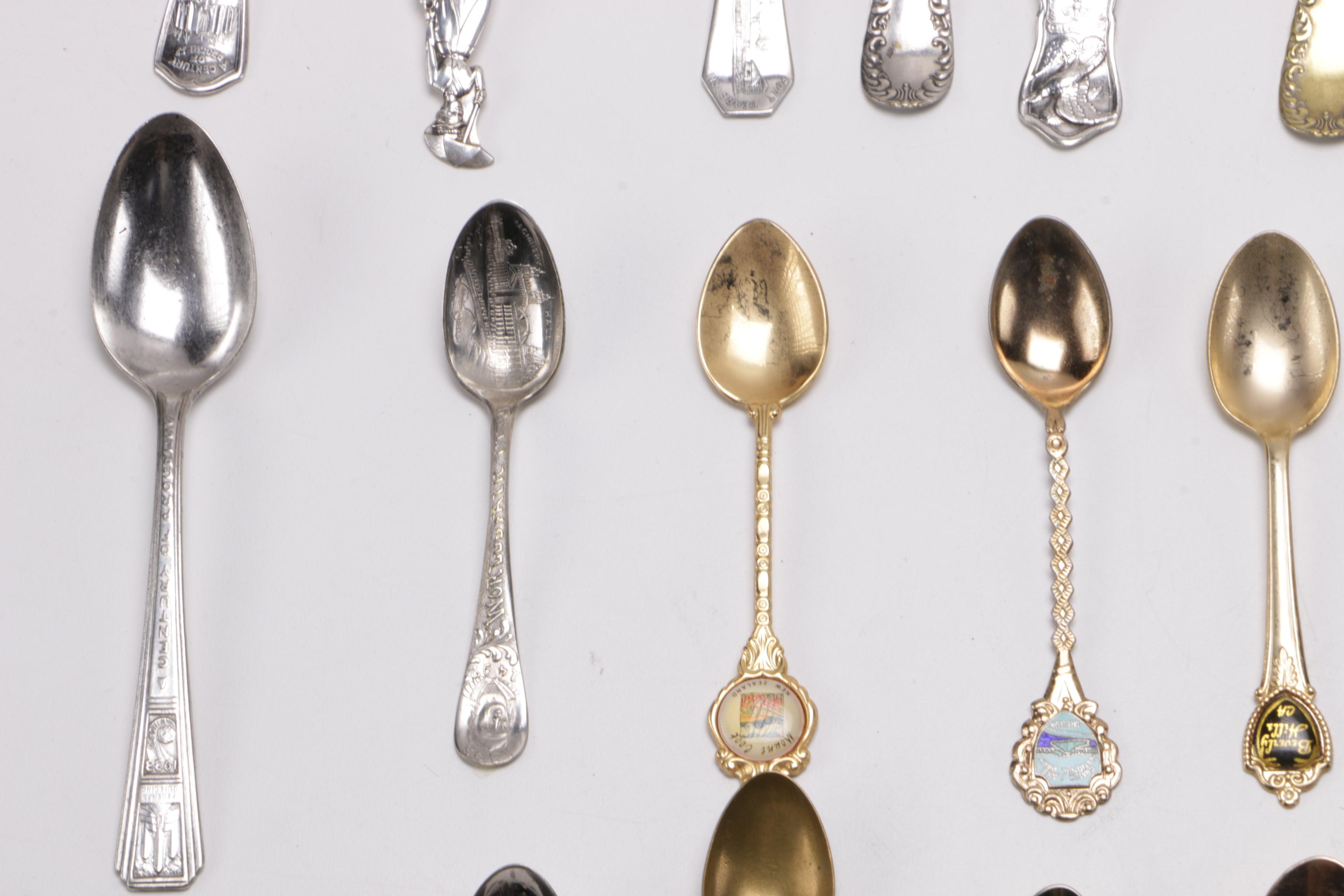 Collection of Pewter and Plated Silver Commemorative Spoons
