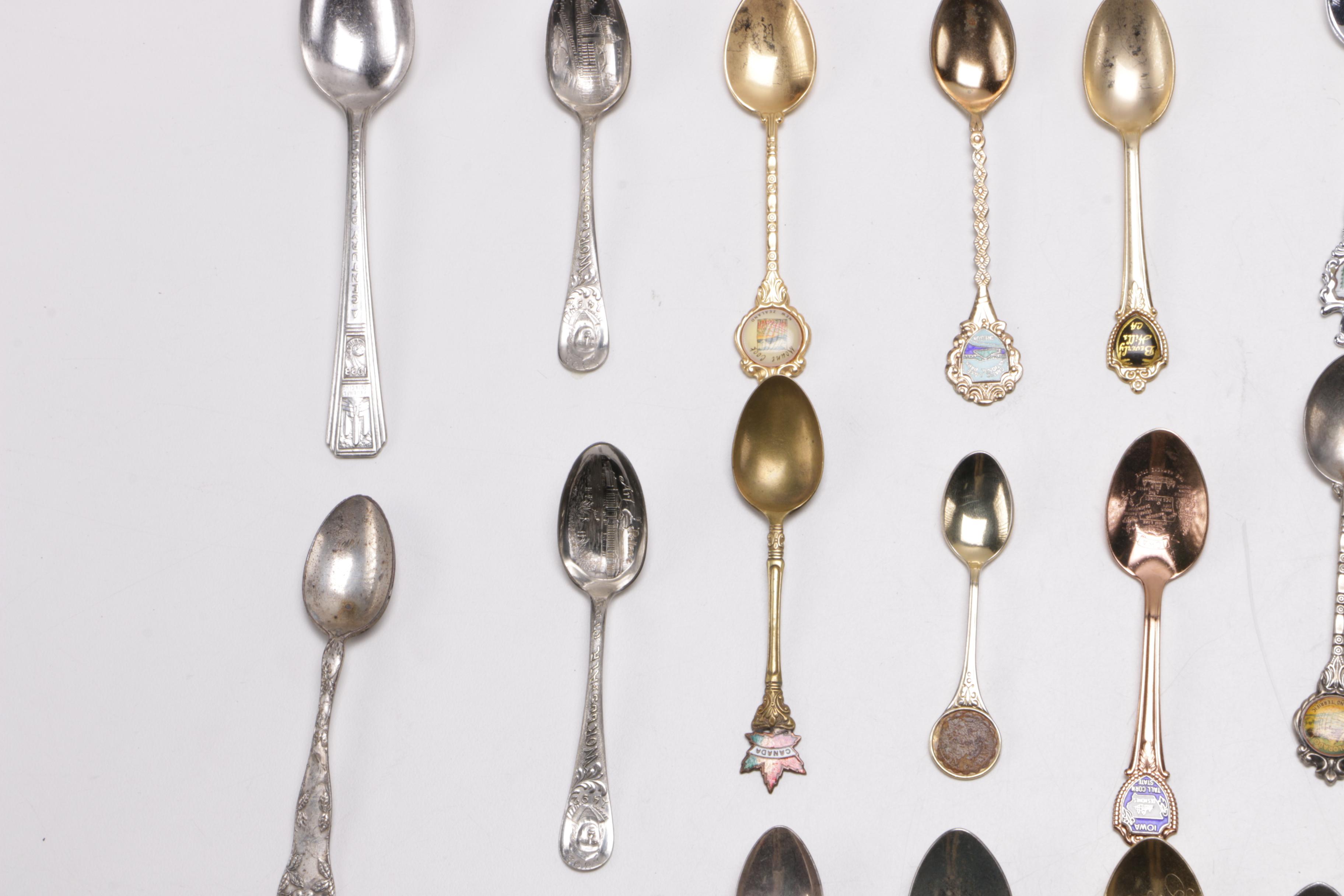 Collection of Pewter and Plated Silver Commemorative Spoons
