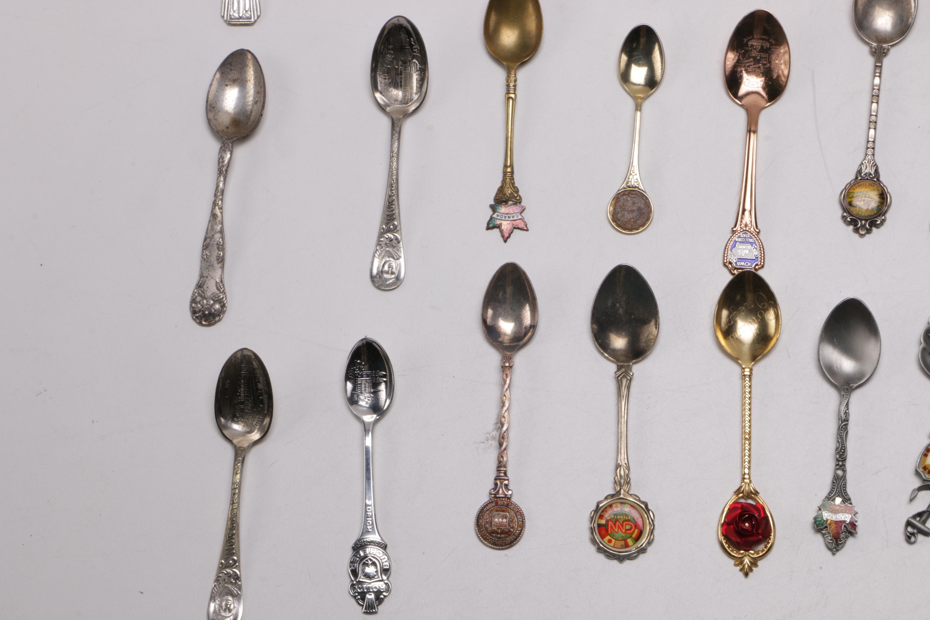 Collection of Pewter and Plated Silver Commemorative Spoons