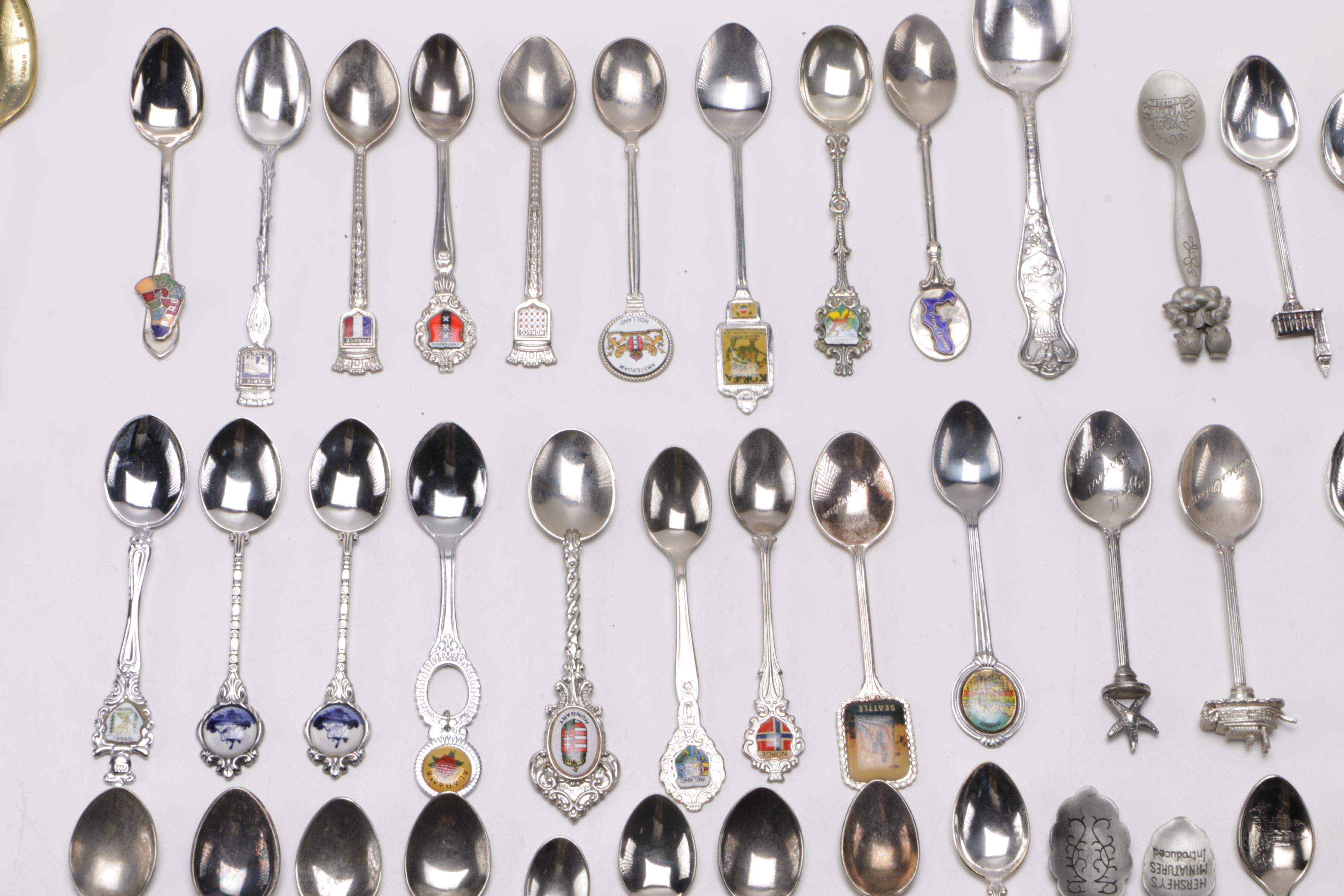 Collection of Pewter and Plated Silver Commemorative Spoons