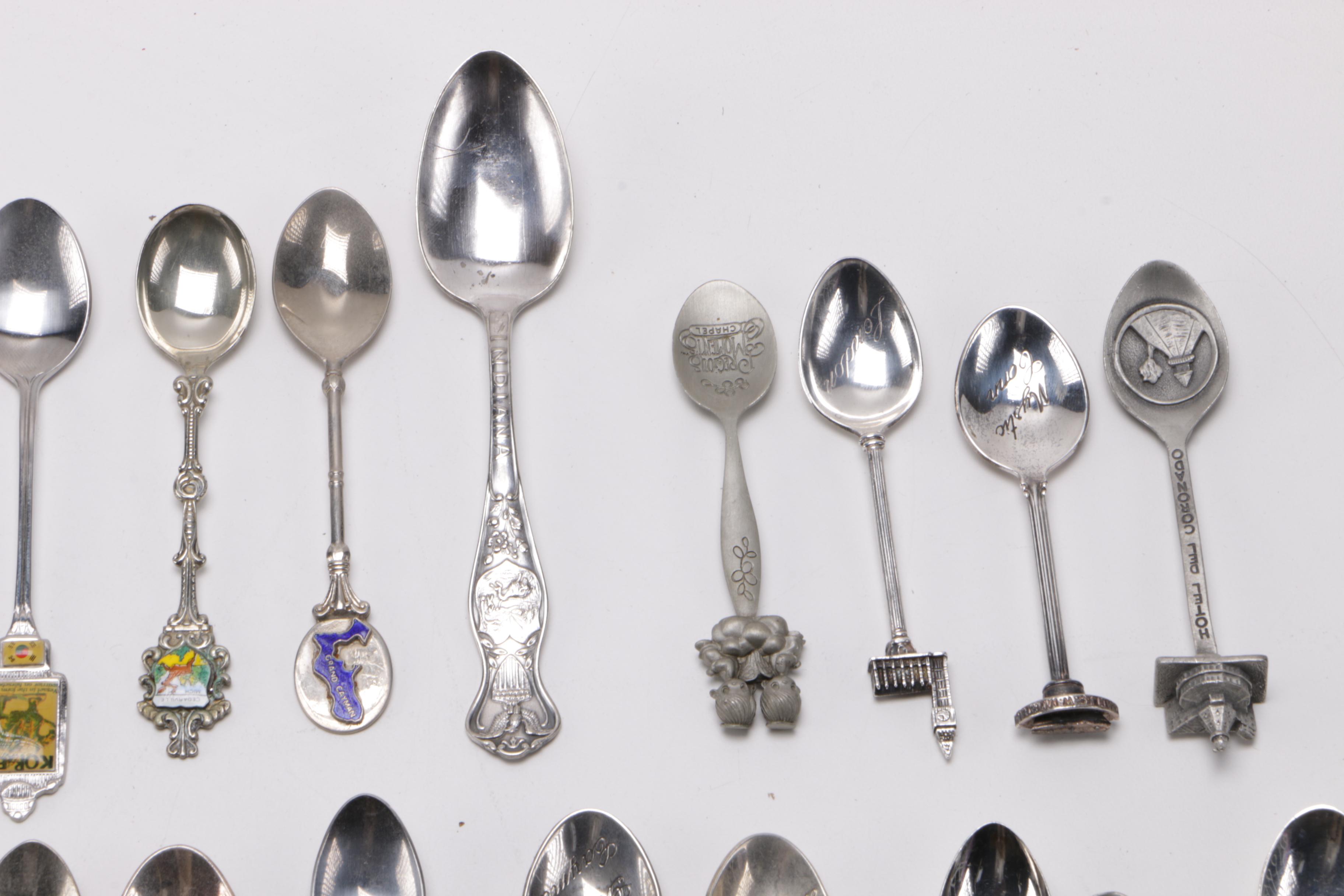 Collection of Pewter and Plated Silver Commemorative Spoons