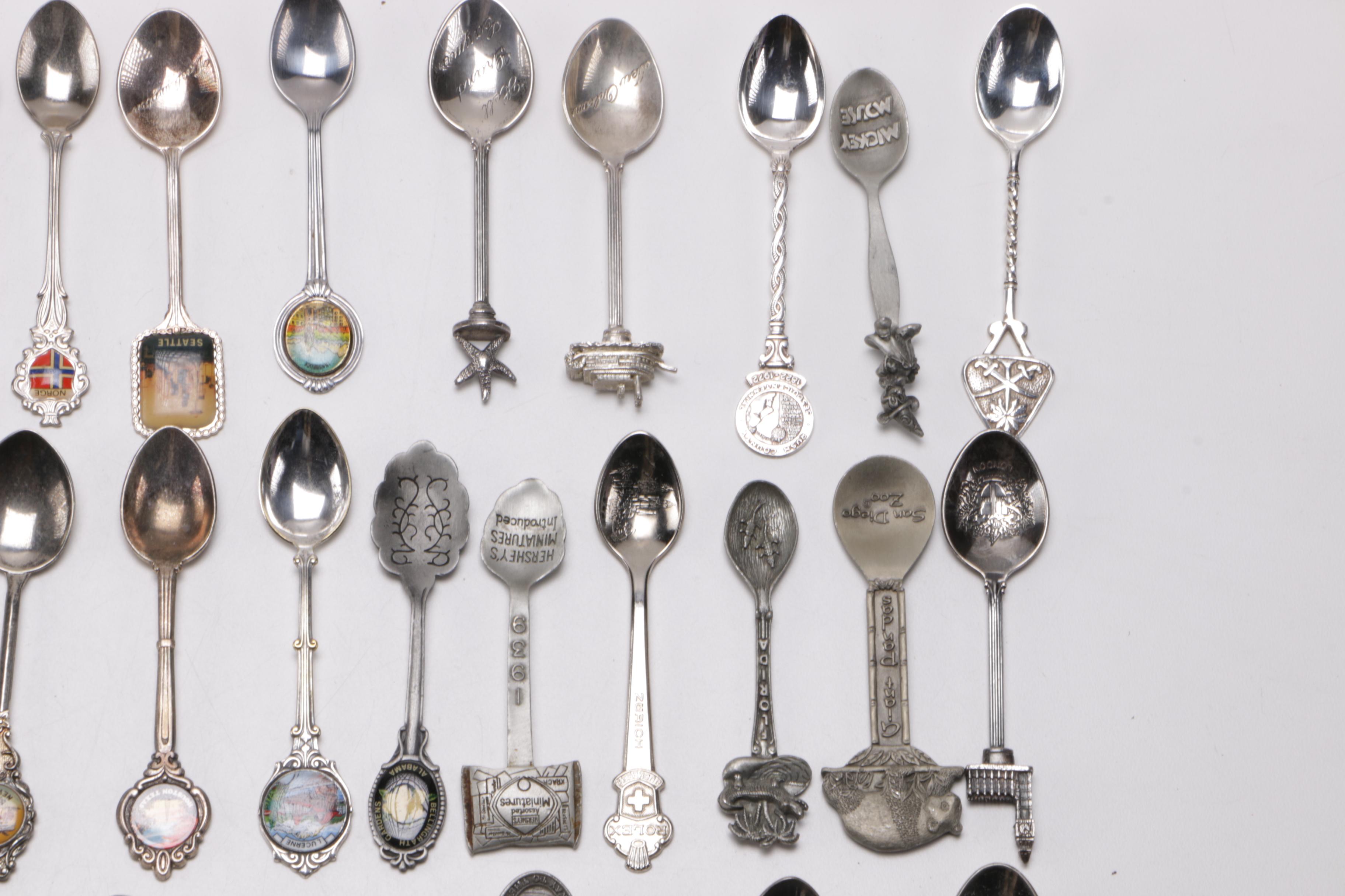 Collection of Pewter and Plated Silver Commemorative Spoons