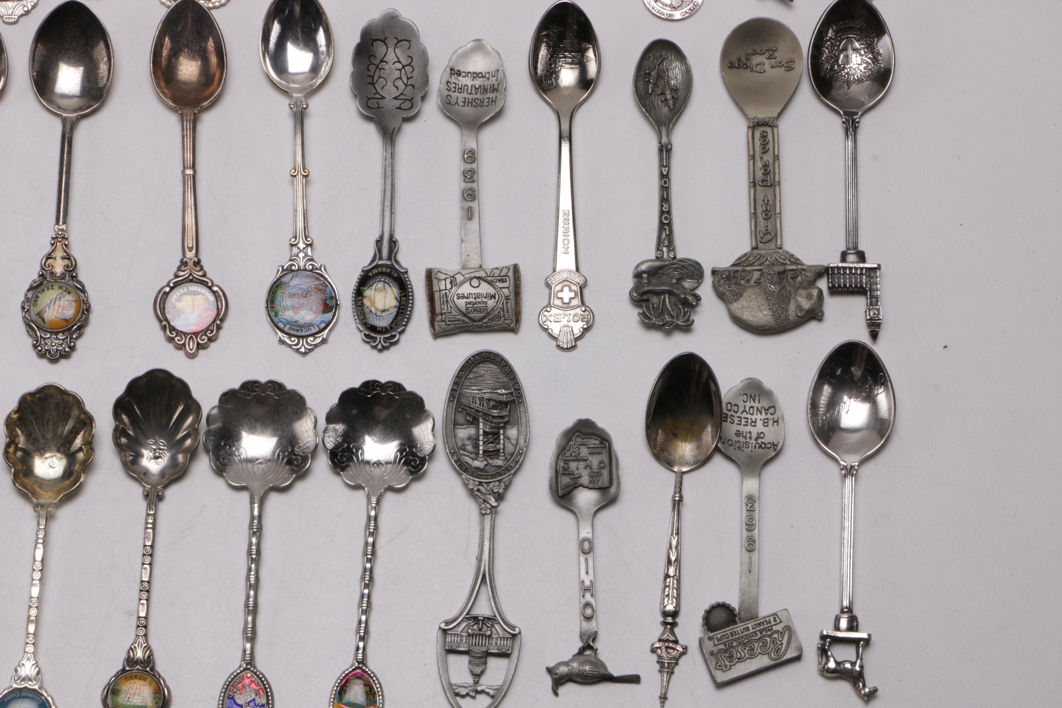 Collection of Pewter and Plated Silver Commemorative Spoons