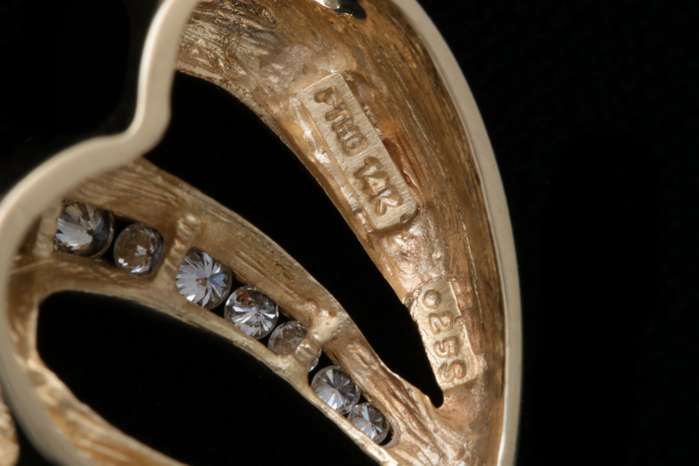 14K Yellow Gold and Diamond Heart Pendant with Chain