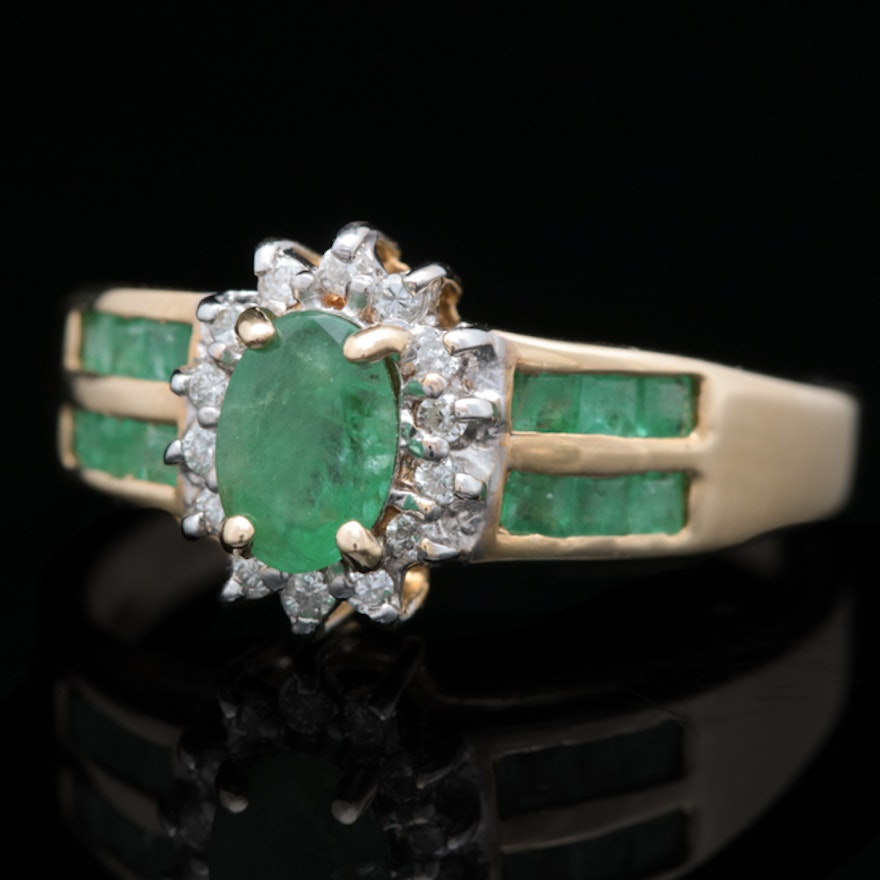 14K Gold, Emerald and Diamond Ring