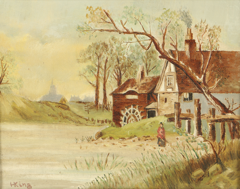 H. King Oil Painting on Canvas of Mill Scene