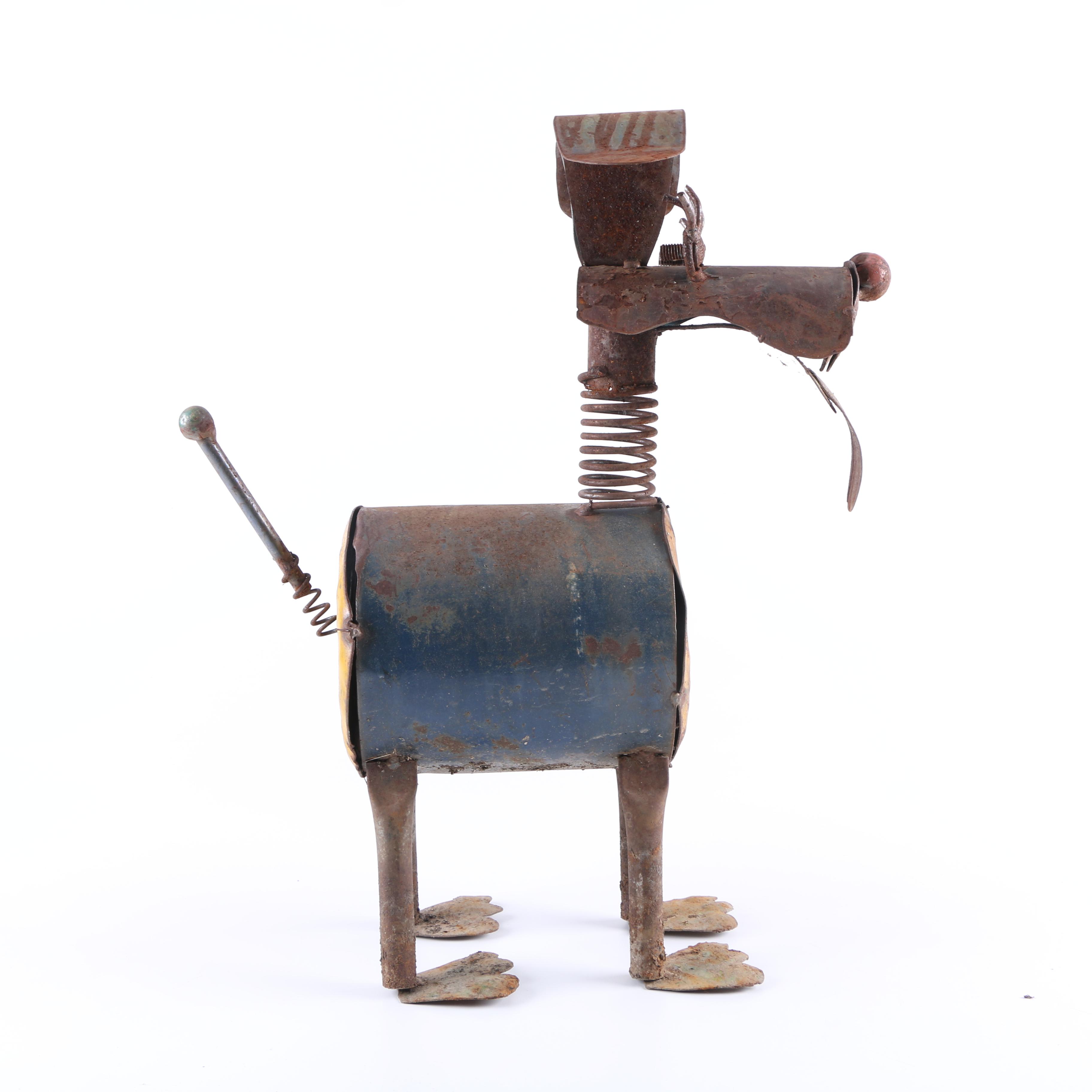 Brown and Yellow Metal Dog Statue