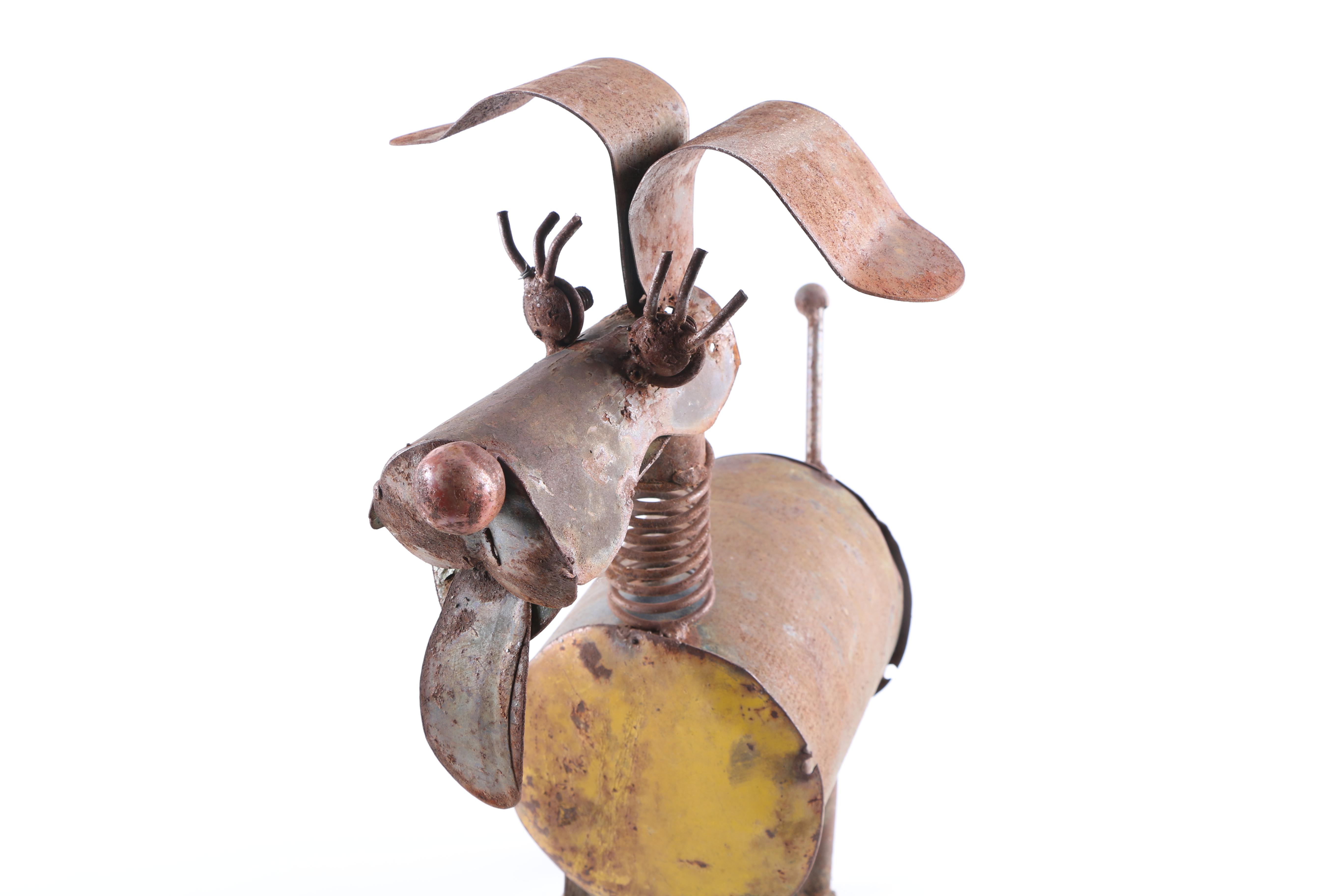 Brown and Yellow Metal Dog Statue