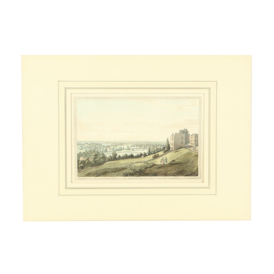 J. Farmington and J.C. Stadler Aquatint on Paper "From Richmond Hill Down by the River"