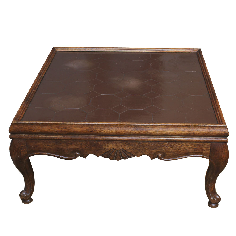 Vintage Wooden Coffee Table with Tile Top