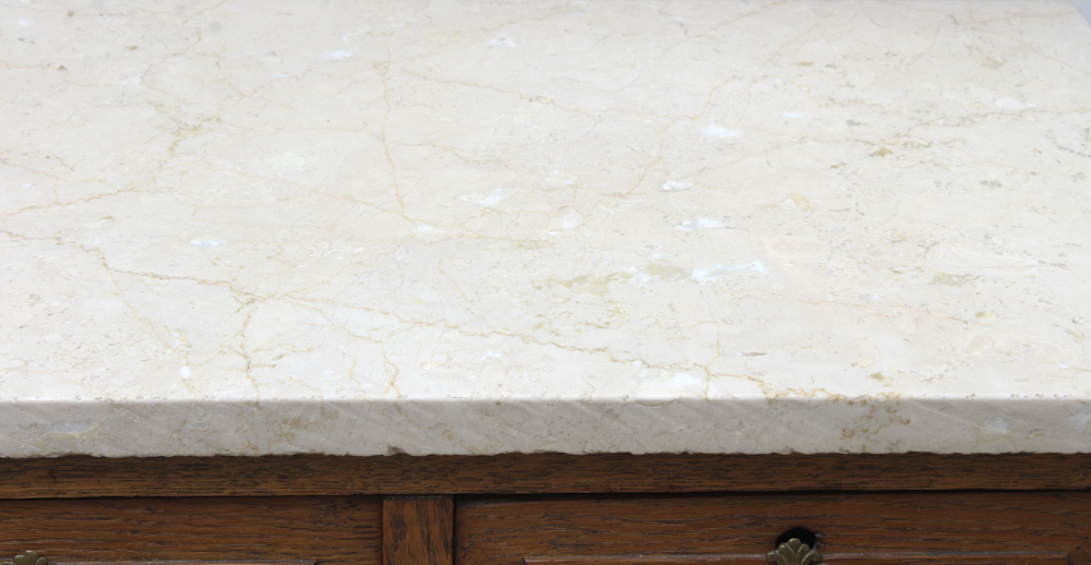 Antique Oak Marble Top Barber Shop Cabinet