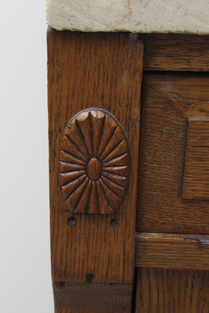 Antique Oak Marble Top Barber Shop Cabinet